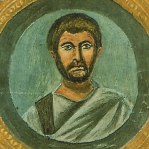 Portrait de Térence tiré du Codex Vaticanus Latinus 3868 ; exécuté à Corvey entre 820 et 830, d'après un modèle qui est peut-être du IIIe siècle.